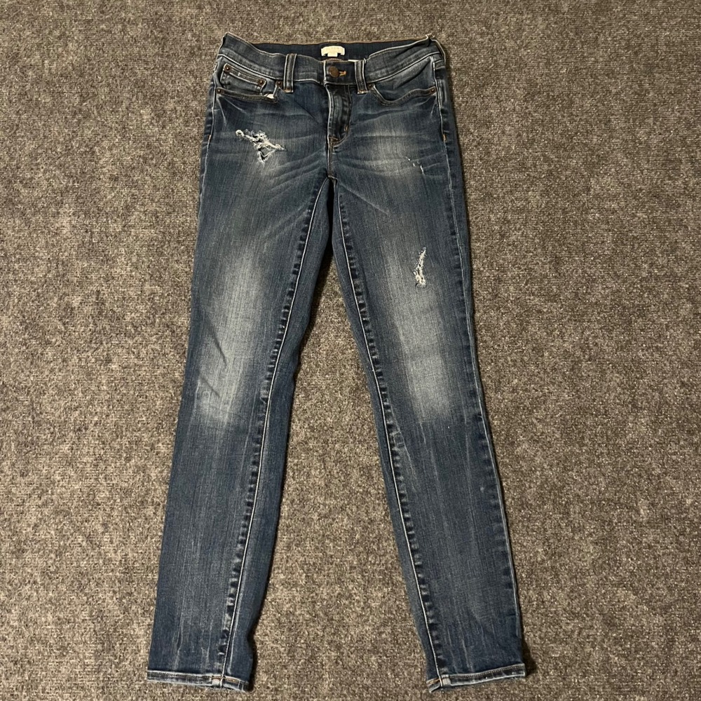 J.Crew Stretch Skinny Distressed Dark Wash Denim Jeans Size 24